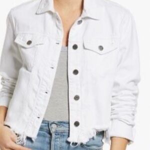 Hidden Los Angeles White Denim Jacket Cropped Distressed Hem – Size Small